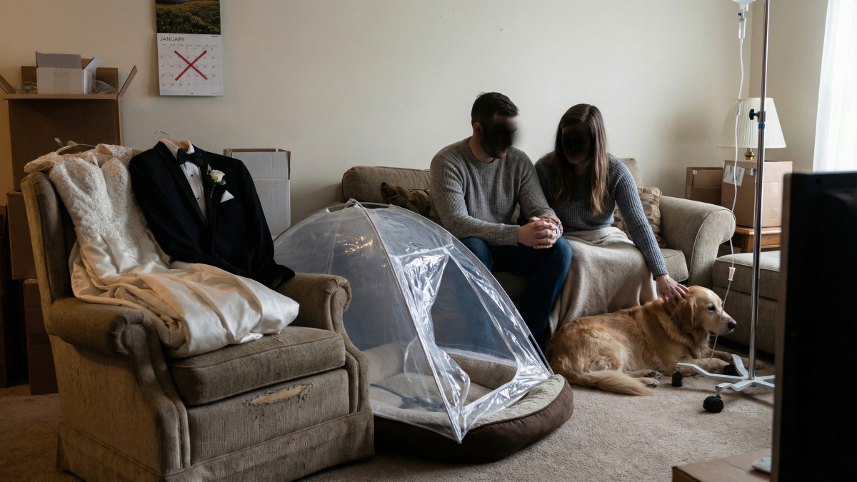 È molto più di un semplice cane, scelgono di rinviare il loro matrimonio per dedicarsi alle cure del loro compagno malato