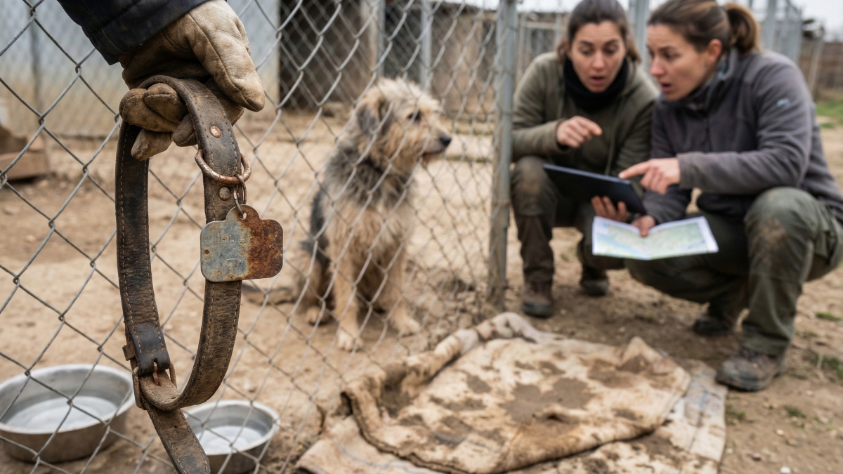 Legato alla recinzione del loro rifugio, un cane irreperibile da 4 anni incuriosisce i volontari che scoprono l’entità del suo viaggio