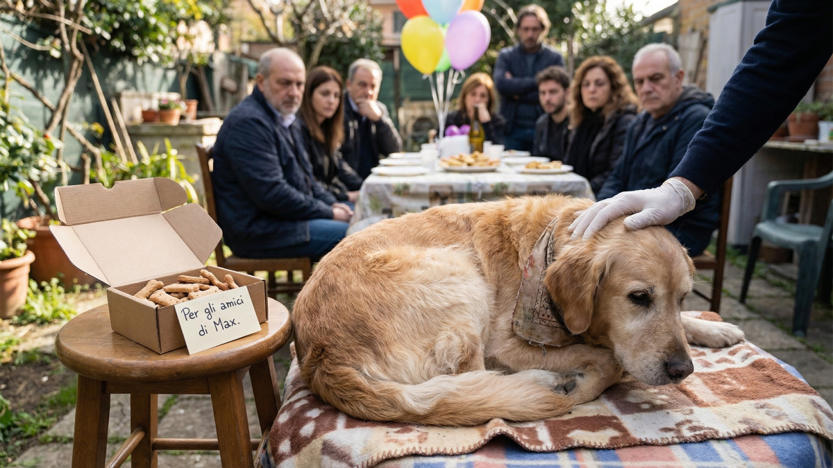 Prima di dire addio perché gravemente malato, questo cane distribuisce bocconcini e affetto durante una piccola festa commovente